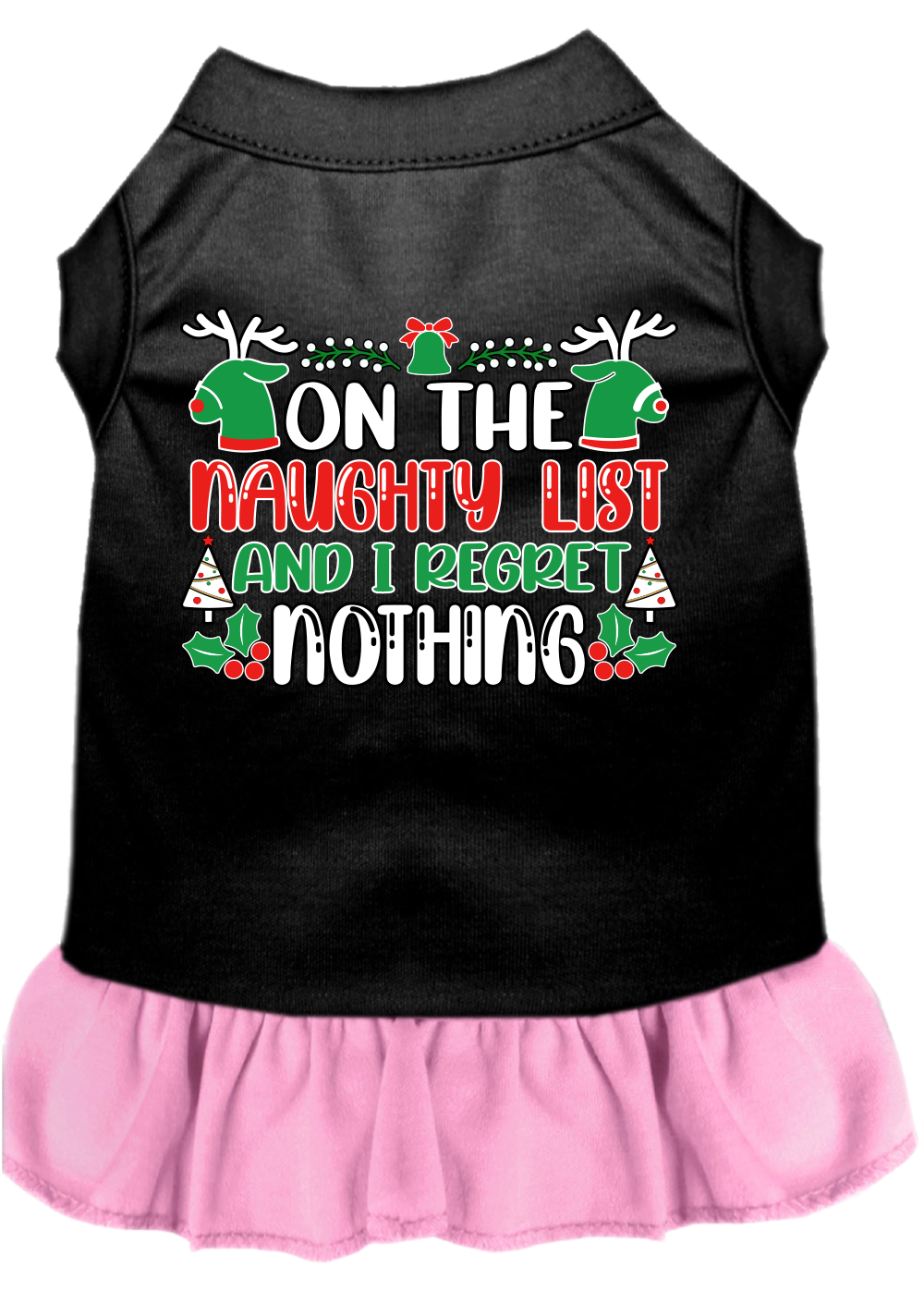 I Regret Nothing Screen Print Dog Dress Black with Light Pink Size MD